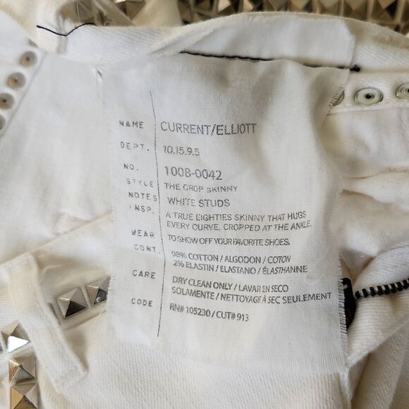 CURRENT/ ELLIOTT The CROP skinny White STUDS Denim Jeans - Picture 5 of 10